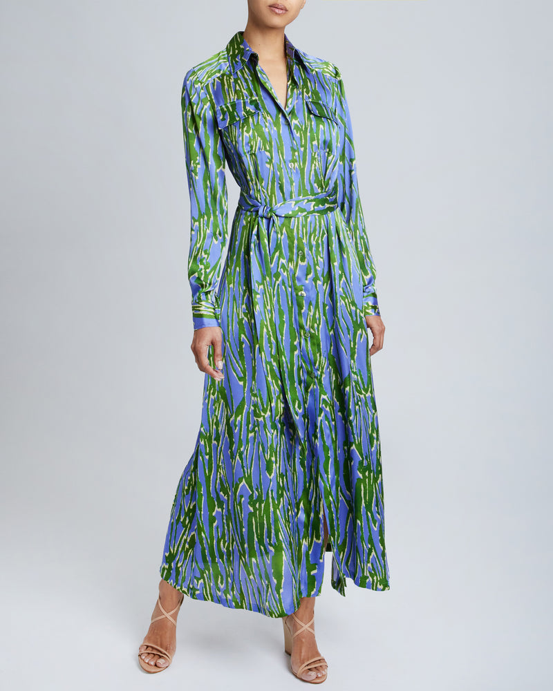 Zara Long Shirt Dress in Abstract Printed Charmeuse