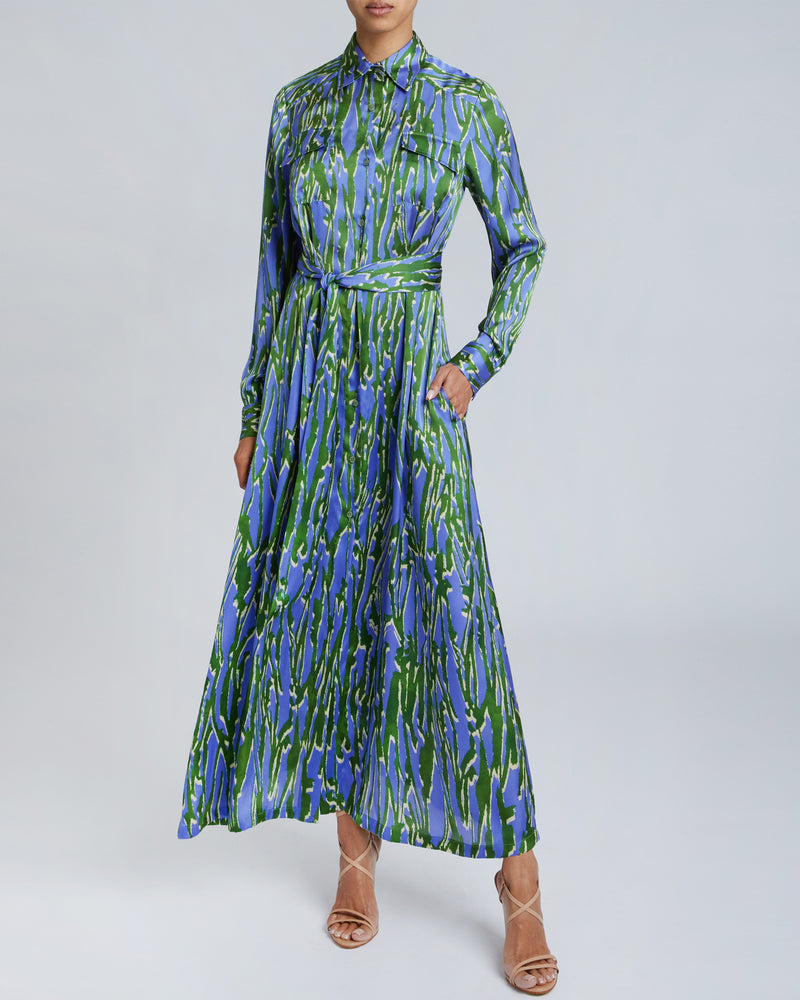 Zara Long Shirt Dress in Abstract Printed Charmeuse