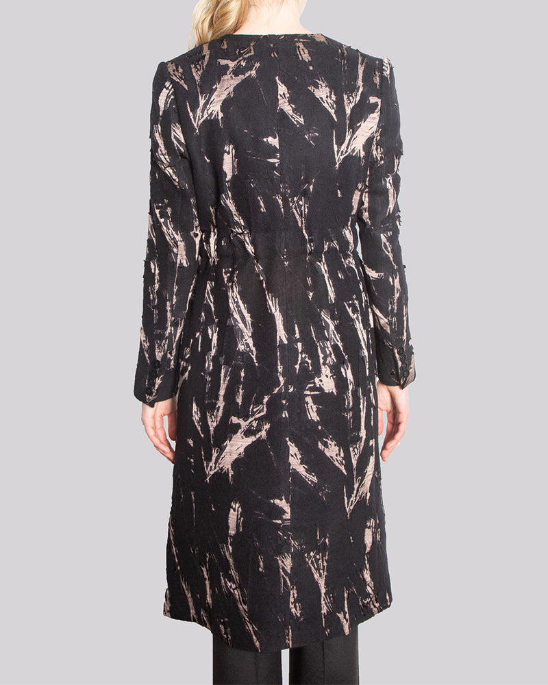 PRISCILLA Double-Breasted Open Neck Long Coat