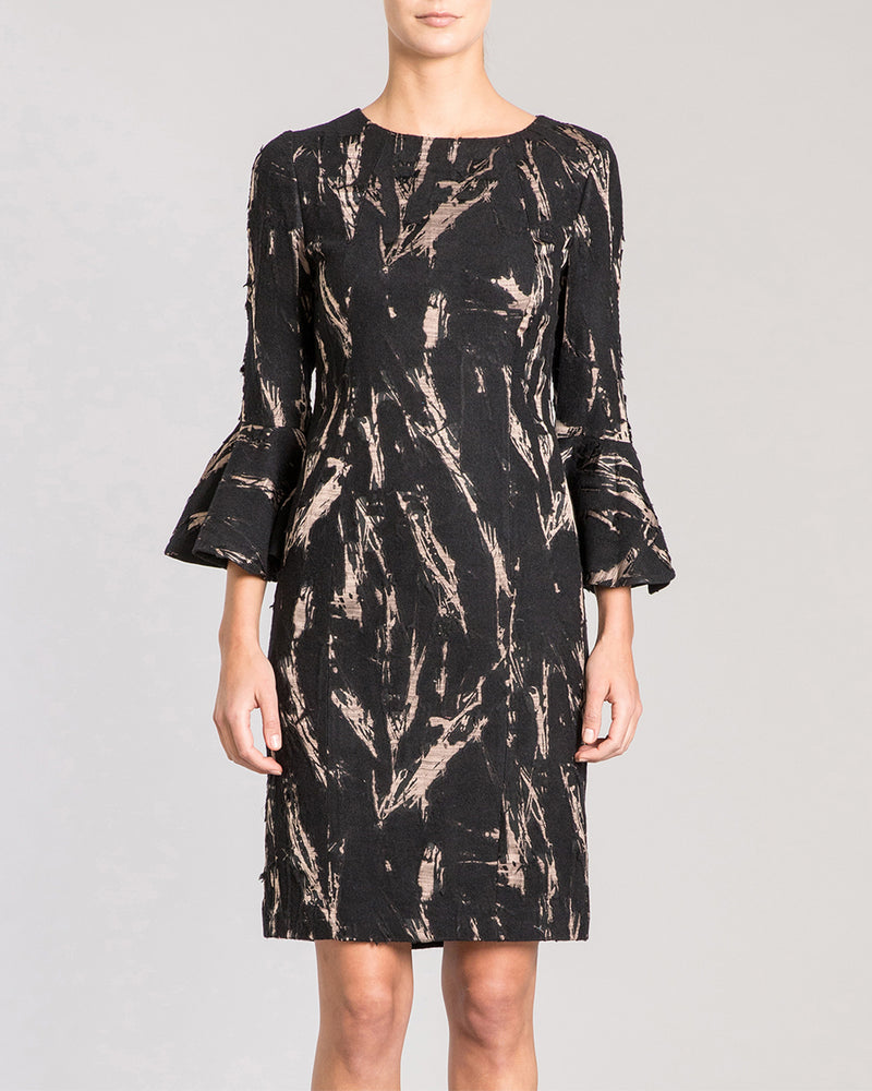 JUSTINE Shift Jacquard Dress with Flared Sleeves