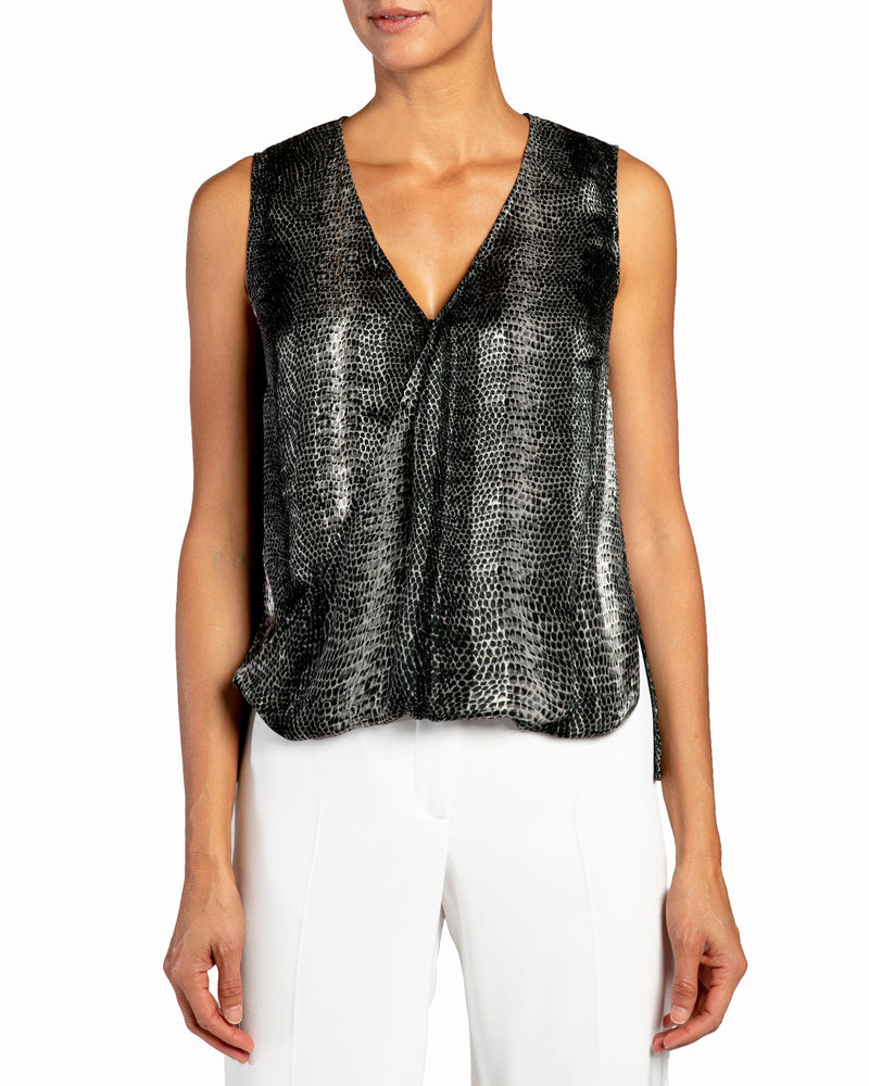 KEONA Faux Wrap Sleeveless Silk Top