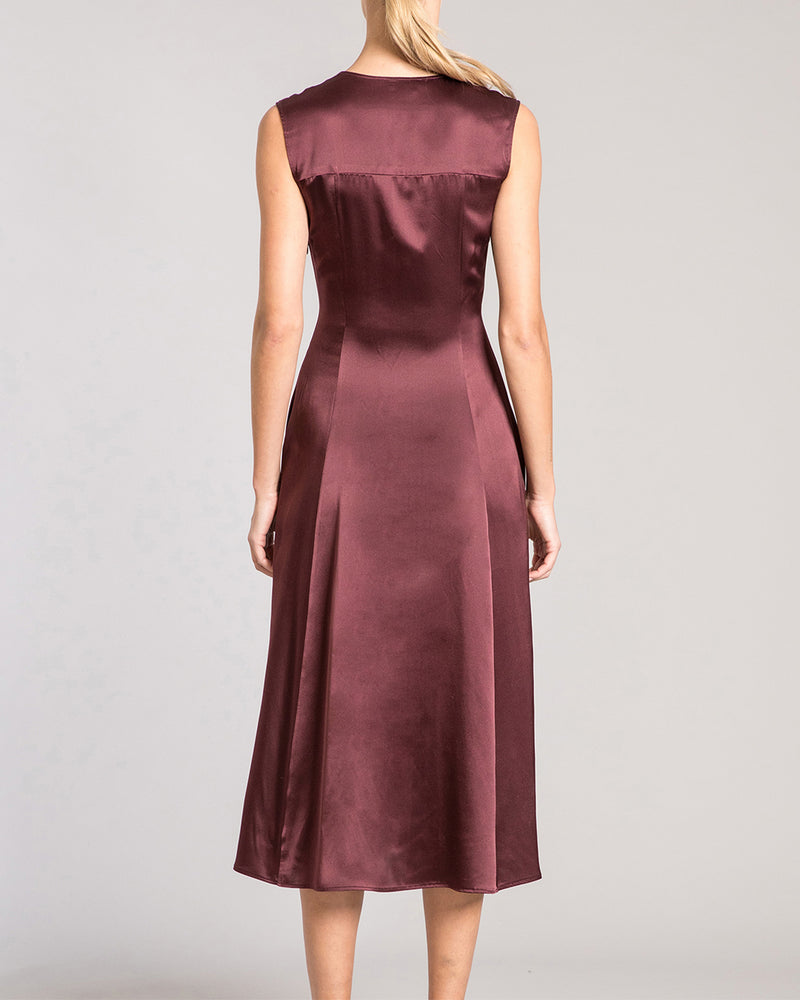 SILVIA Sleeveless Midi Dress with Front Inverted Pleated Panel