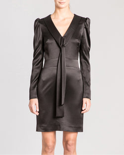 KAELYN Long Sleeve Sheath Dress with Front Tie