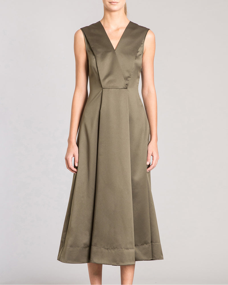 SILVIA Sleeveless Midi Dress with Front Inverted Pleated Panel