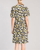 LINDSAY Faux Wrap Short Sleeve Silk Dress