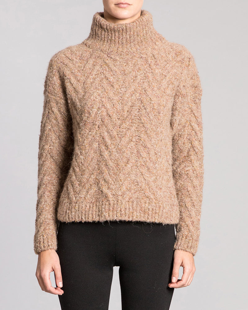 ALAYA Boxy-Fit Mock Neck Sweater with Fancy Knit Pattern