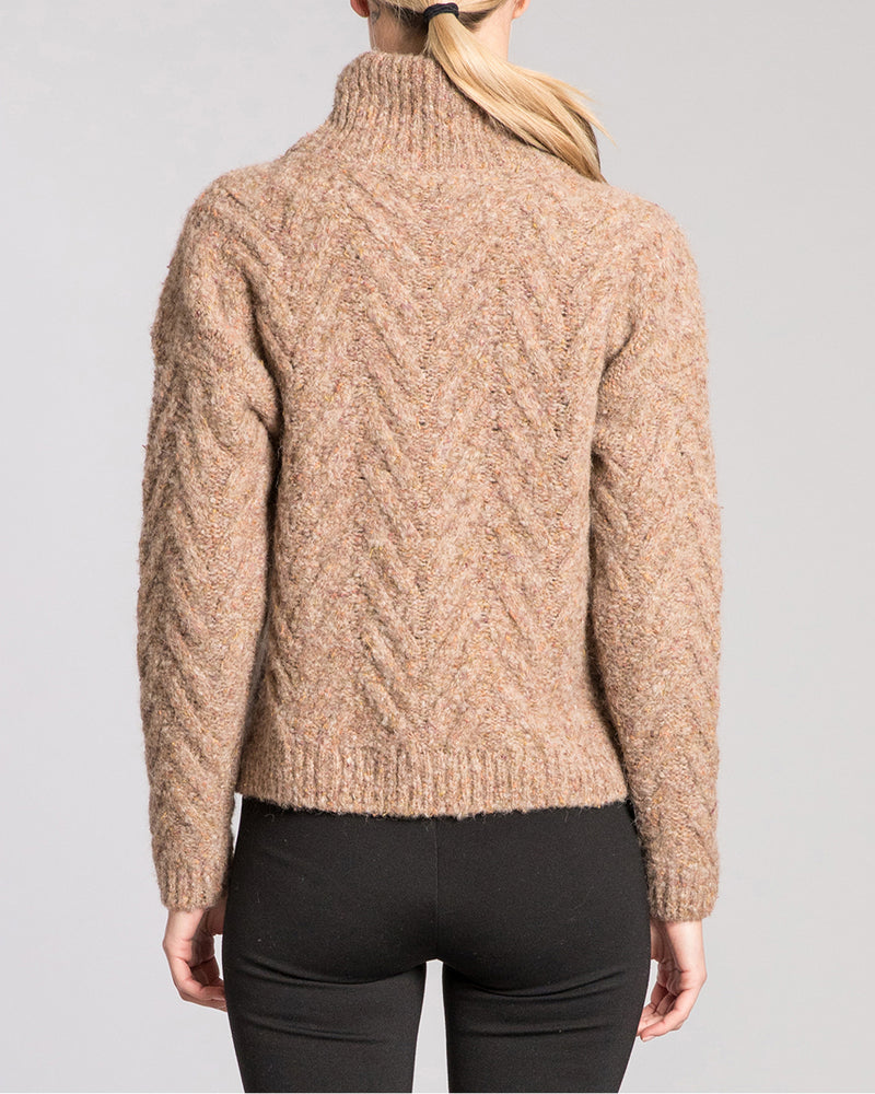 ALAYA Boxy-Fit Mock Neck Sweater with Fancy Knit Pattern