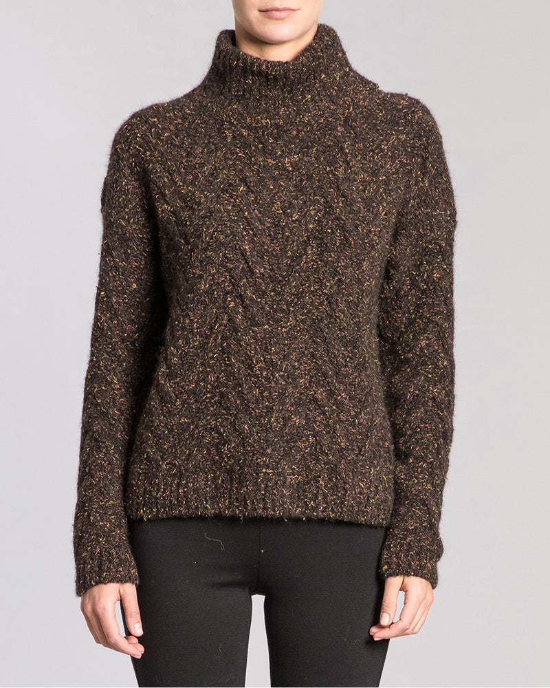 ALAYA Boxy-Fit Mock Neck Sweater with Fancy Knit Pattern