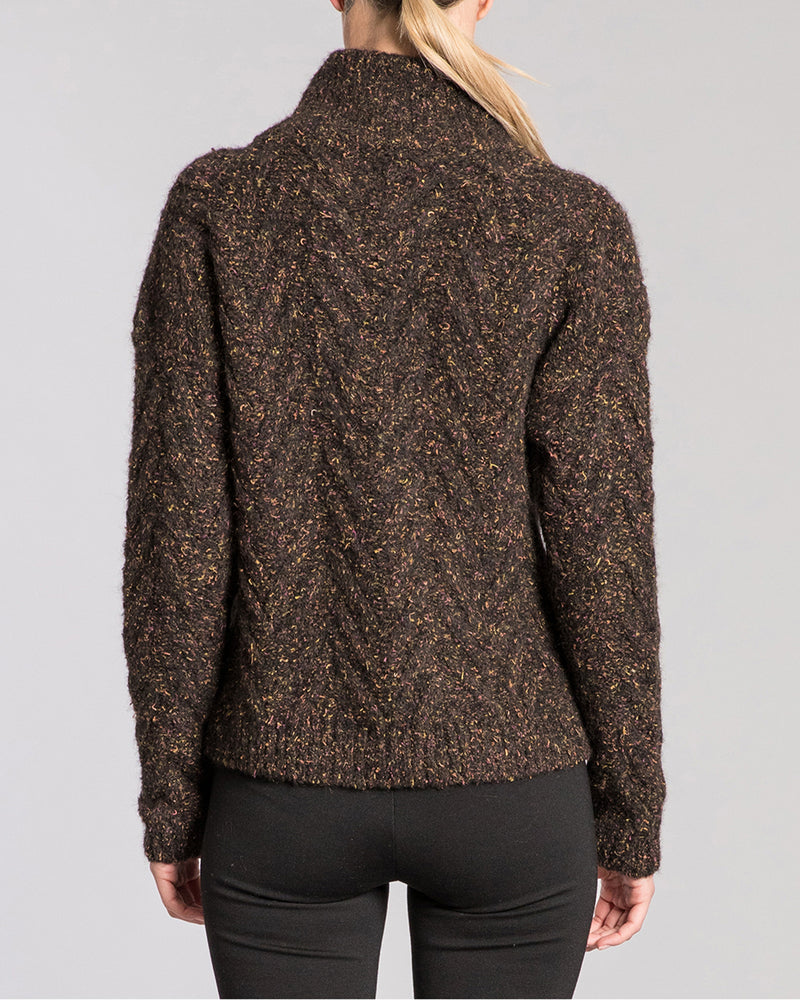 ALAYA Boxy-Fit Mock Neck Sweater with Fancy Knit Pattern