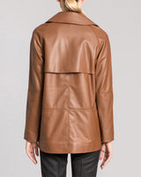 KERINA Double-Breasted Side Button Leather Jacket