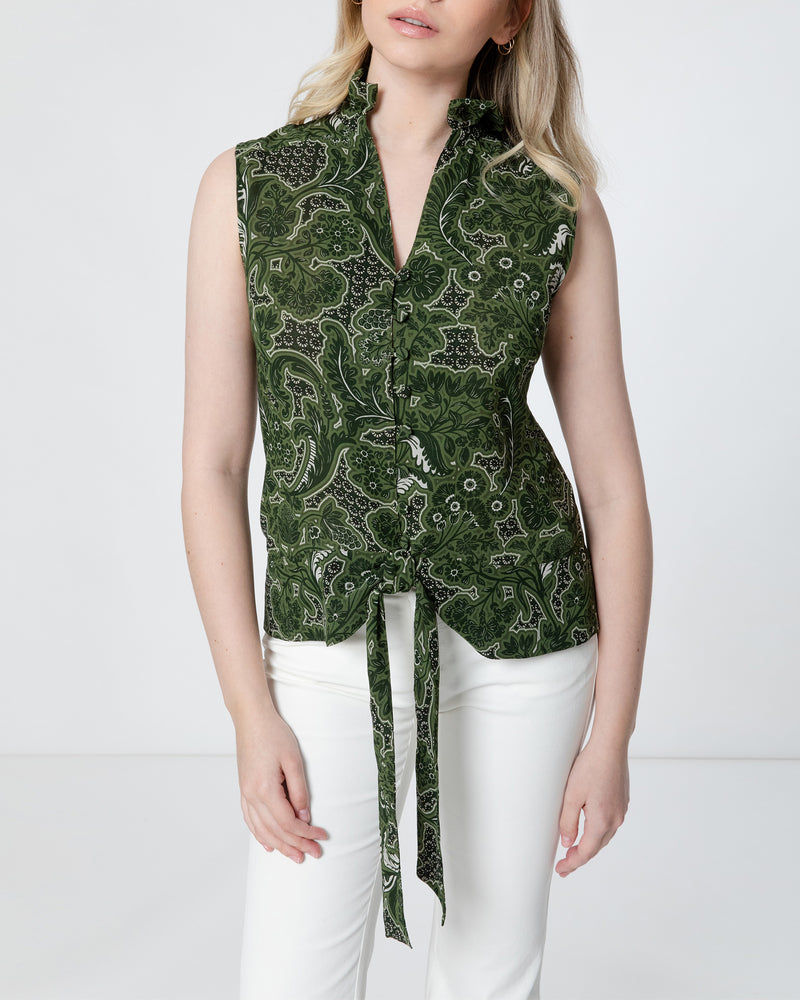 BRINA Sleeveless Blouse with Ruffled Collar