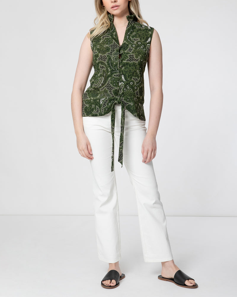 BRINA Sleeveless Blouse with Ruffled Collar