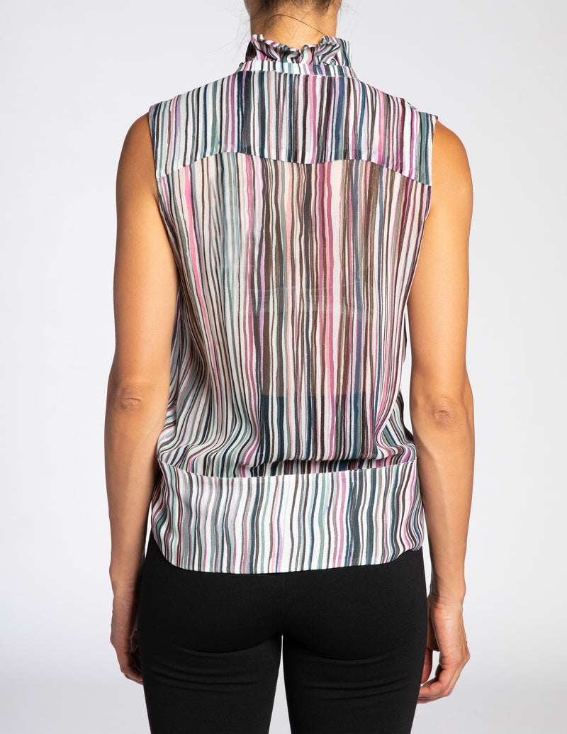 BRINA Sleeveless Blouse with Ruffled Collar