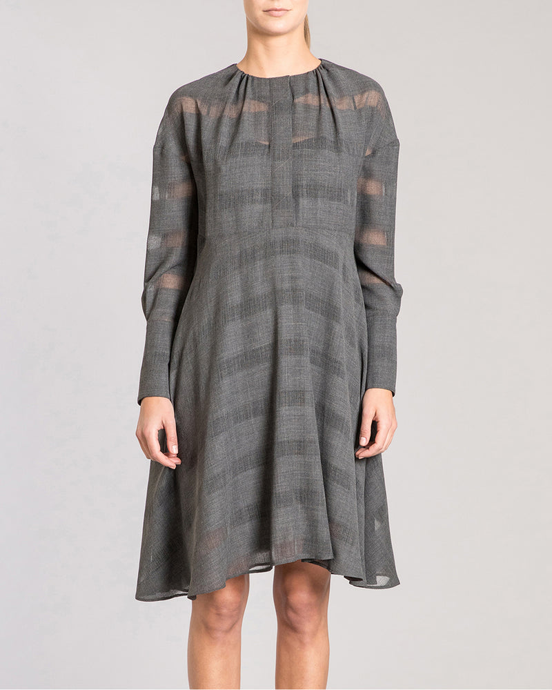 KATHIE Long Sleeve Boxy Striped Wool Shift Dress