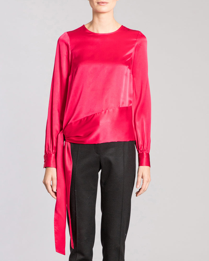 KATHLEEN Long Sleeve Silk Top with Side Tie