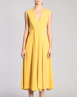 SILVIA Sleeveless Silk Midi Dress with Front Inverted Pleated Panel
