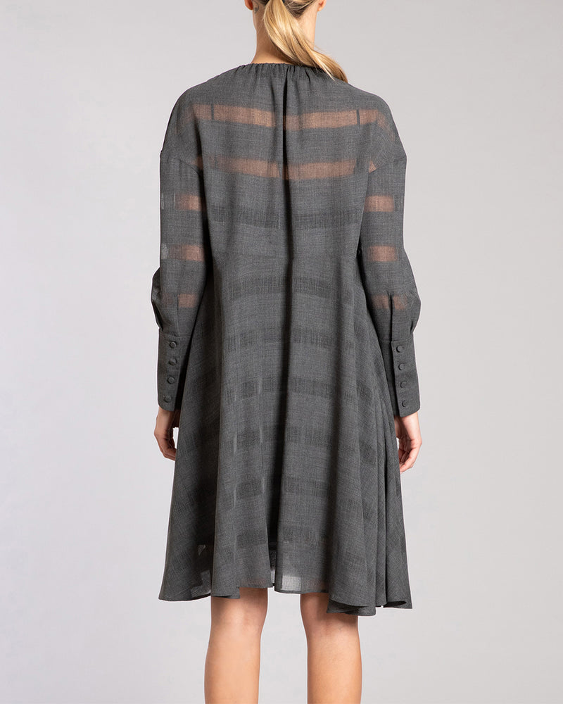 KATHIE Long Sleeve Boxy Striped Wool Shift Dress