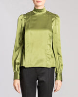 ZANA Long Sleeve Mock Neck Silk Blouse