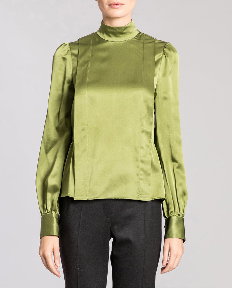 ZANA Long Sleeve Mock Neck Silk Blouse