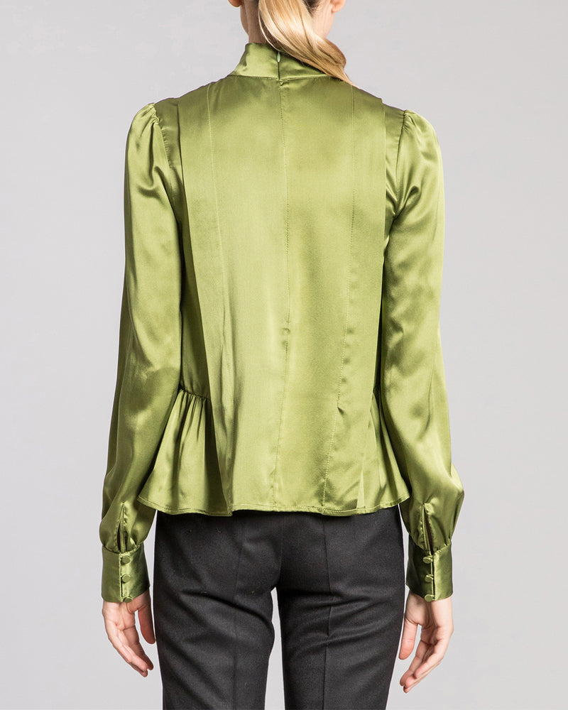 ZANA Long Sleeve Mock Neck Silk Blouse