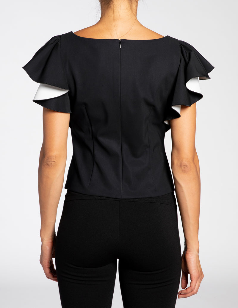 VISTA Jersey Top with Short Ruffled Sleeves