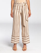 ZIGA Wide Leg Cropped Pant in Striped Linen