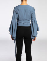 VARIA Wrap Blouse with Ruffled Sleeves