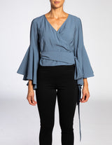 VARIA Wrap Blouse with Ruffled Sleeves