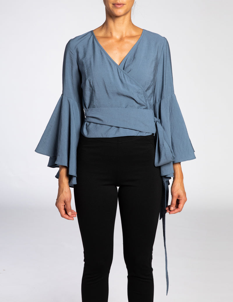 VARIA Wrap Blouse with Ruffled Sleeves