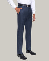 Flat Front Trouser in Loro Piana Luxury Serge Wool Fabric, Blue Multi