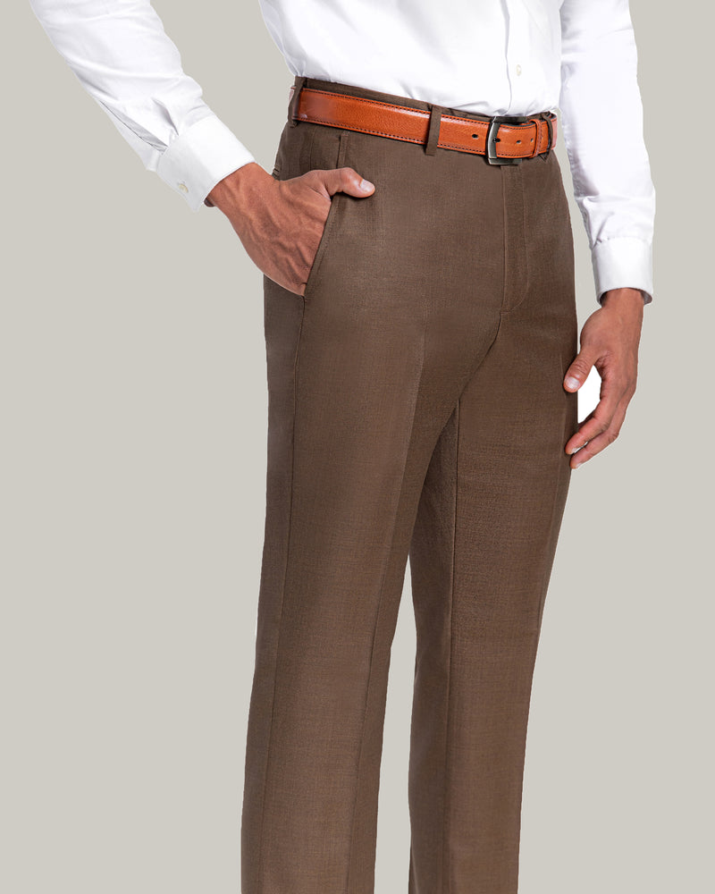 Flat Front Trouser in Loro Piana Luxury Serge Wool Fabric, Tobacco
