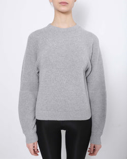 Long Sleeve Crew Neck Wool Sweater in Grey