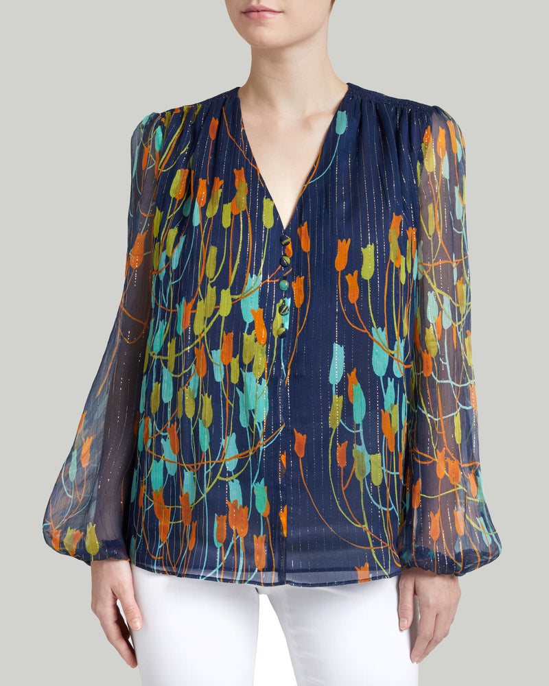 ALEXIA Silk Long Sleeve Buttoned Blouse