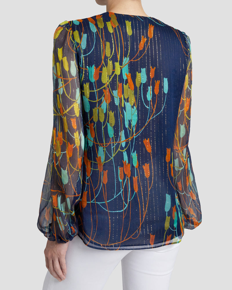 ALEXIA Silk Long Sleeve Buttoned Blouse