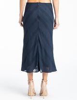 AMIRA Flared Midi Skirt in Striped Linen Blend