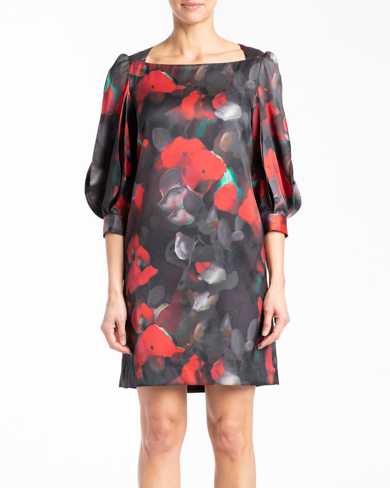 ARANA Shift Dress with 3/4 Sleeves in Satin Print