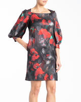 ARANA Shift Dress with 3/4 Sleeves in Satin Print