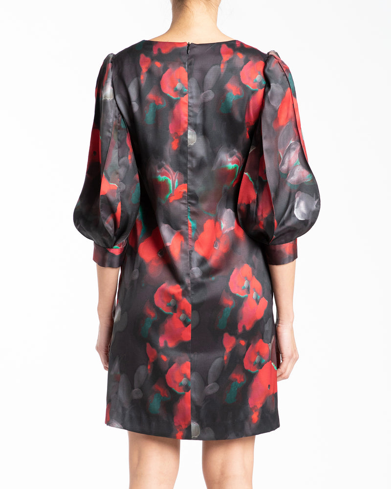 ARANA Shift Dress with 3/4 Sleeves in Satin Print