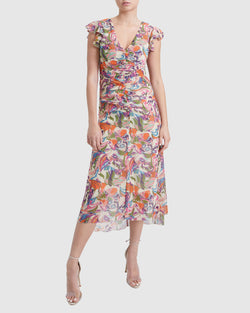 AVERY Midi Dress with Flutter Cap Sleeves