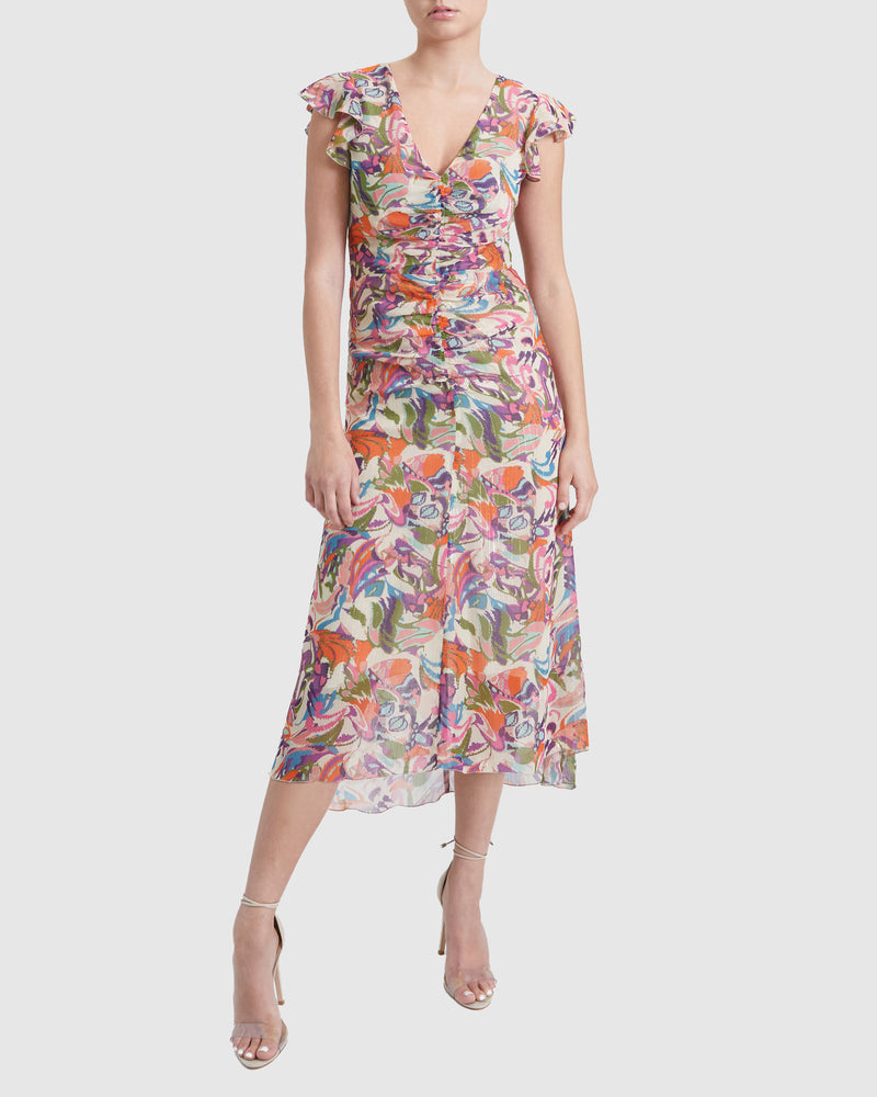 AVERY Midi Dress with Flutter Cap Sleeves