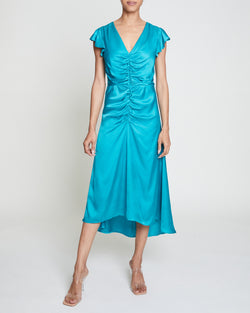 AVERY Silk Midi Dress with Flutter Cap Sleeves