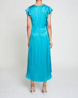 AVERY Silk Midi Dress with Flutter Cap Sleeves