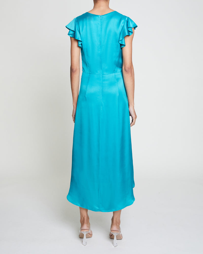 AVERY Silk Midi Dress with Flutter Cap Sleeves