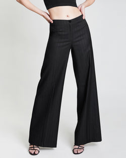  Black Striped Wide Leg Wool Pant