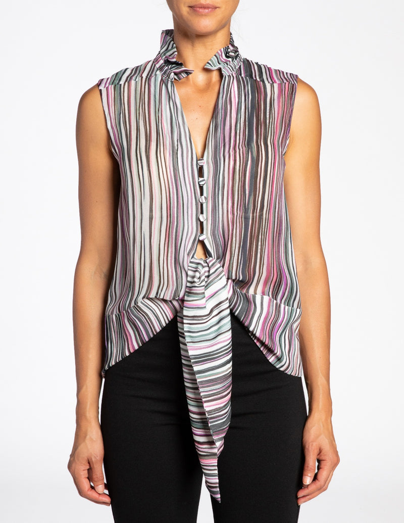 BRINA Sleeveless Blouse with Ruffled Collar