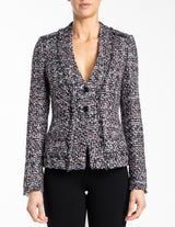 NEVA Open Collar Tweed Jacket with Fringed Panels