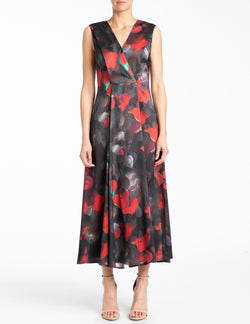 SILVIA Sleeveless Midi Dress with Front Inverted Pleated Panel