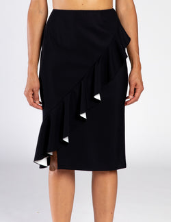 OFELIA Ruffled Pencil Skirt in Double Sided Jersey
