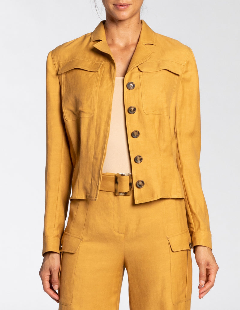 OLIVA Linen Jacket with Flap Patch Pockets