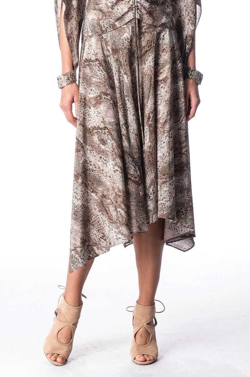 Flared Hi Lo Midi Skirt in Silk Python Print